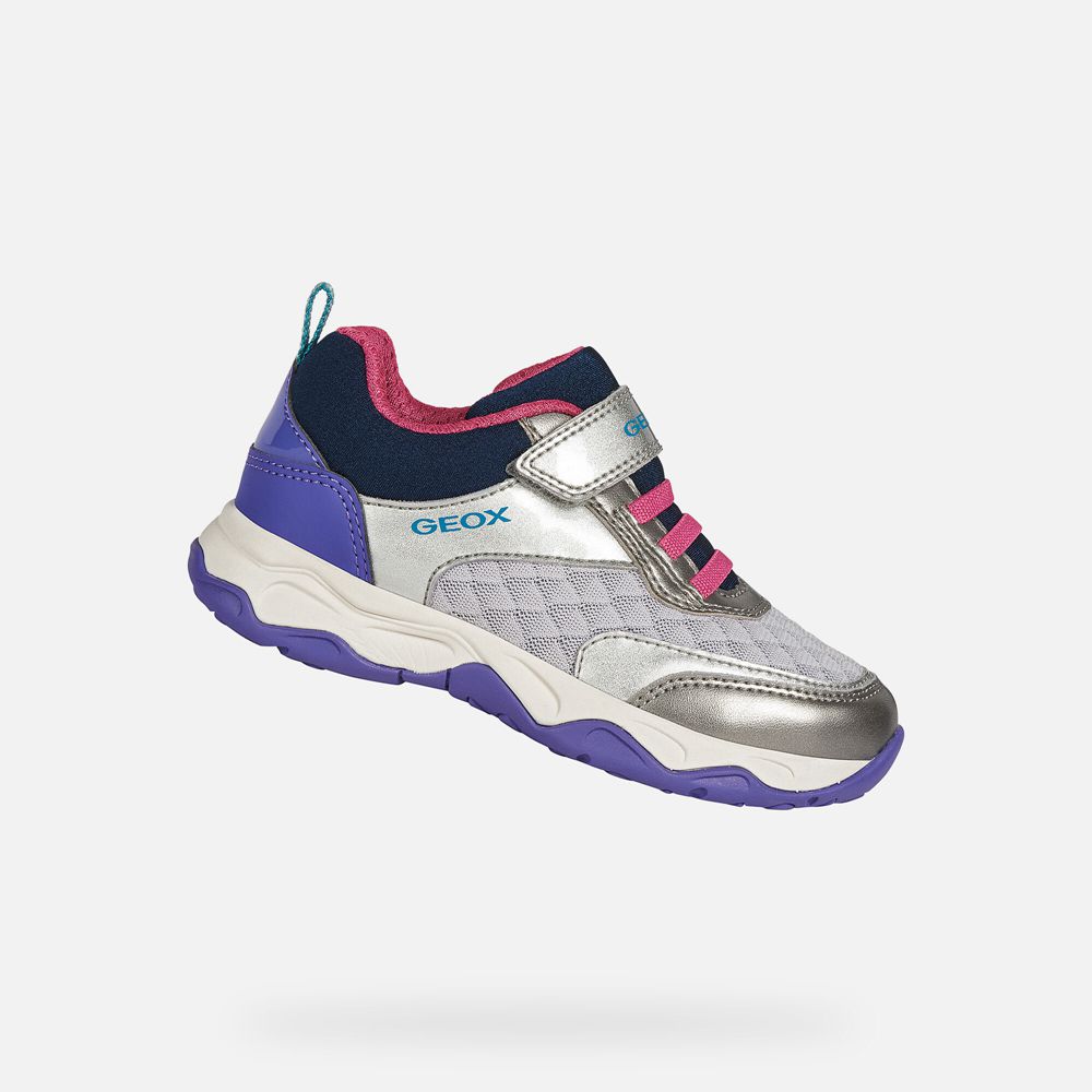 Tenis Geox Menina Prateadas Escuro/Roxo - Calco - OWHUK3071